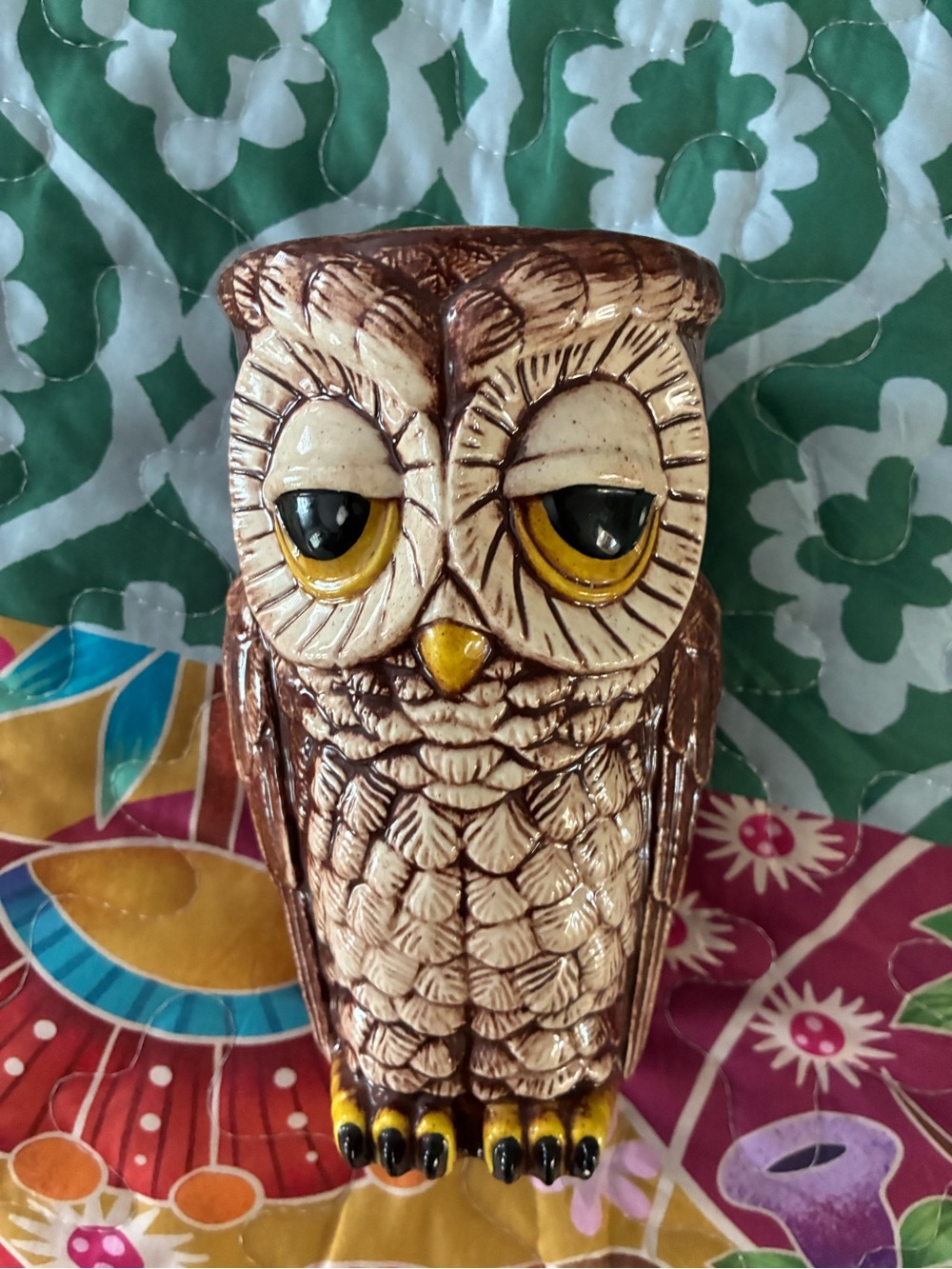 Ceramic Owl Figurine Vase - Cream and Brown Decorative Home Art